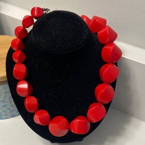 Vintage Bold Red Beaded Necklace possibly Bakelite